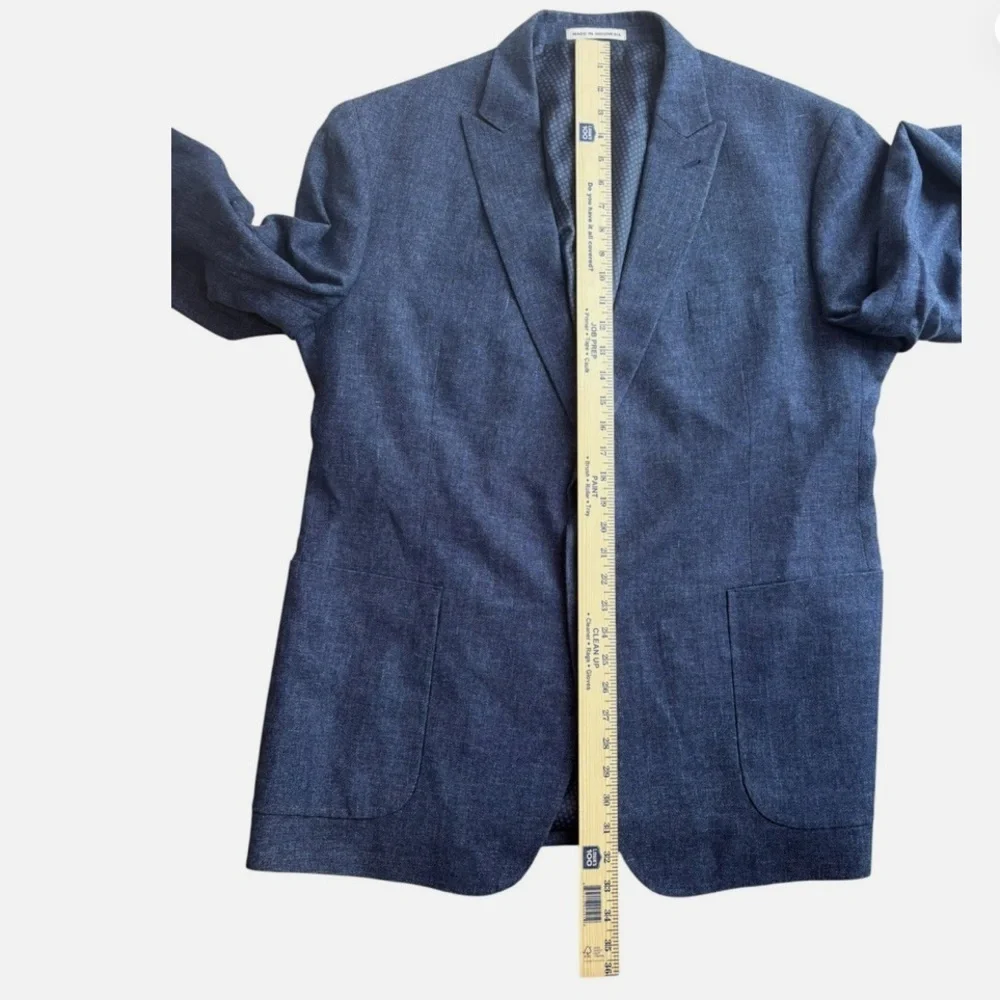 Joseph Abboud Sport Coat Blazer Men's 50L Linen/Wool Blue Elbow Patches Academia